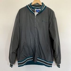 Champion‎ Windbreaker Full Zip Jacket Mens Size L Lined Sports Gray VINTAGE 90’s
